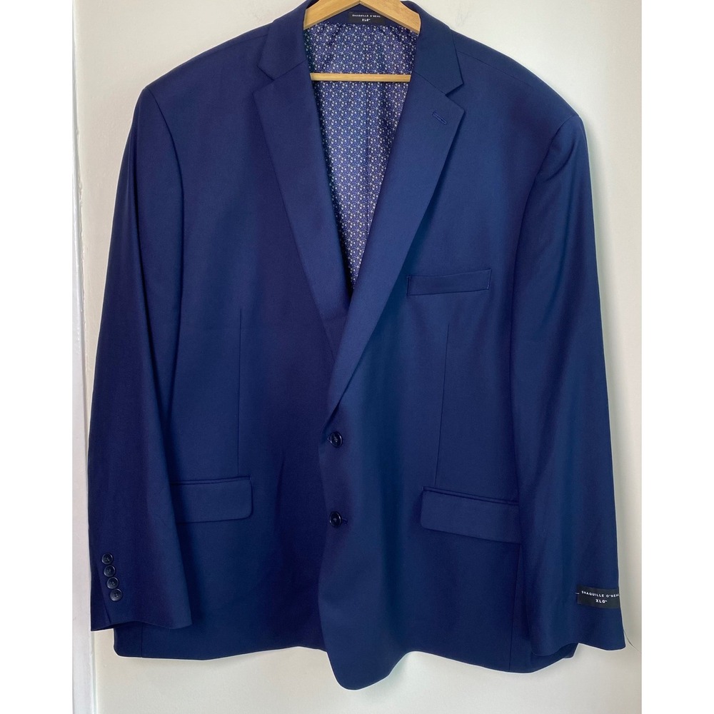Shaquille O'Neal XLG Suit Jacket Mens 56R Navy Blue Stretch Big & Tall Formal